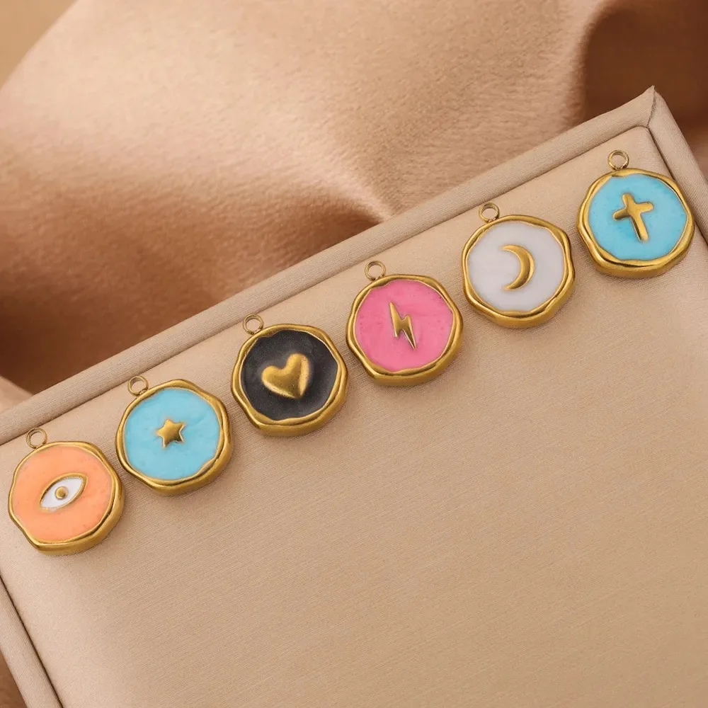 Stainless Steel Enamel Charms Moon Cross Star Heart Pendants Multicolor for DIY Necklace Jewelry Making Supplies Crafts