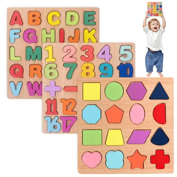 Toddlers 3 Pack Wooden ABC Alphabet Number Shape Explorative Puzzles Toddler Learning Puzzles Toys for Kids