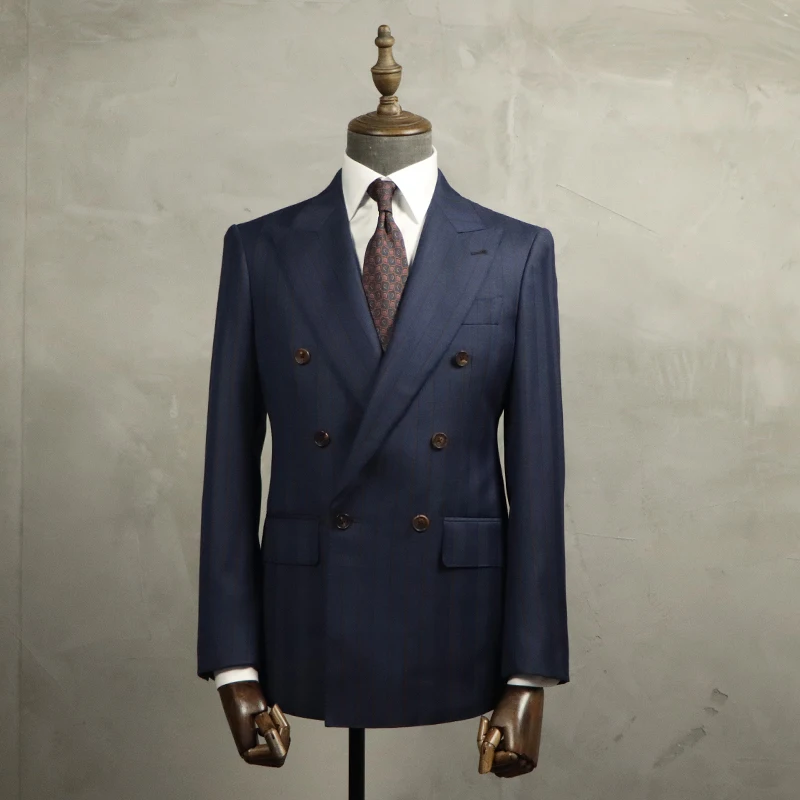 MTM Half Canvas Double Breasted Suit Bespoke Tailor Made  Custom Mens Suit Half Handmade British Style Wool Suit (1600462505897)