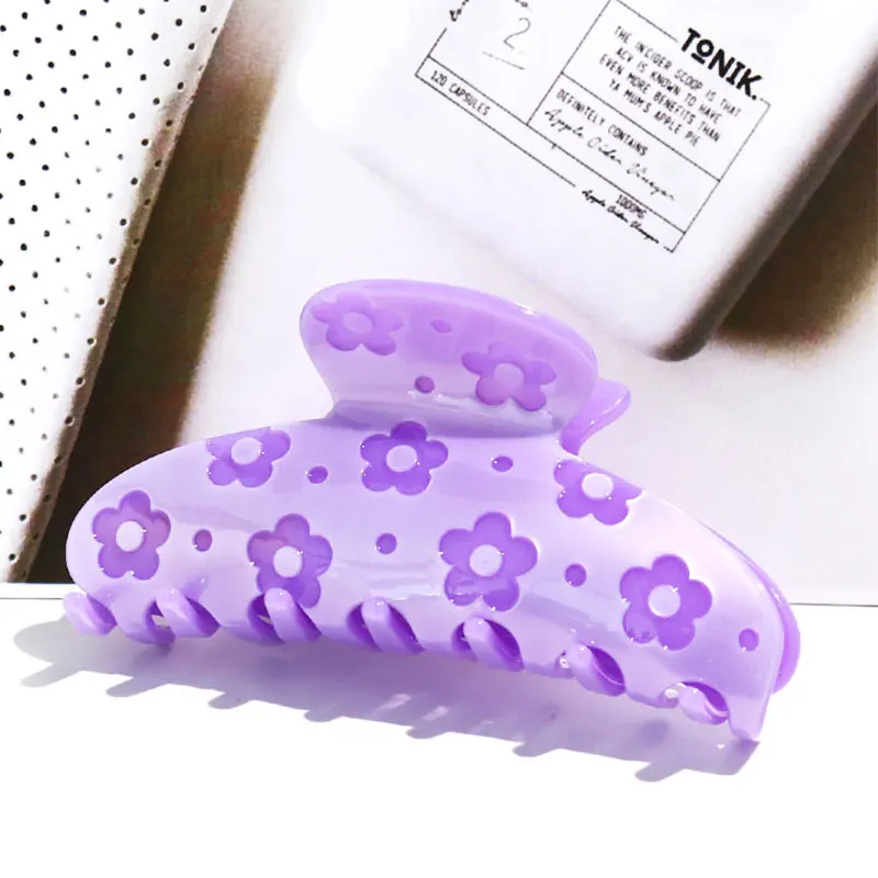 cellulose acetate engraved floral hair claws big hair claw clips for women large claw clip custom logo strong durable hair clamp
