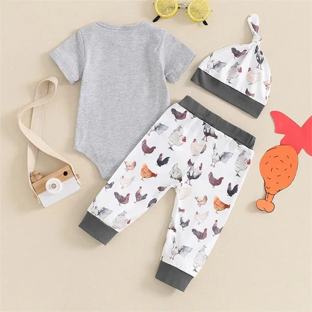 Farm Toddler Infant Outfits New to the COOP letter Rompers Rooster Hen Long Pants Hat 3Pcs Baby Clothes Set