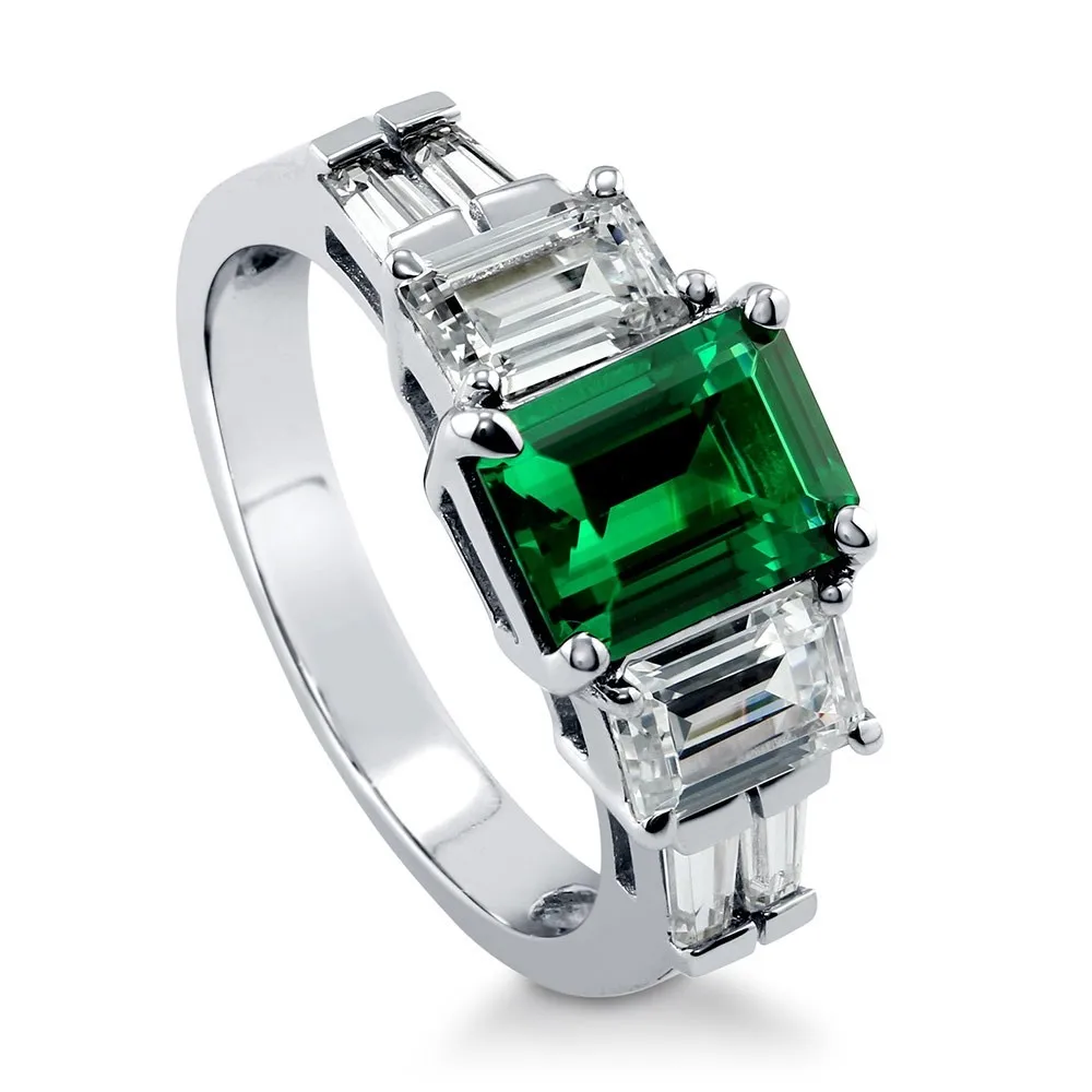 Custom Wholesale 5A CZ Zirconia Emerald Stone Green Engagement Ring Diamond 925 Sterling Silver Jewelry Wedding Rings For Women