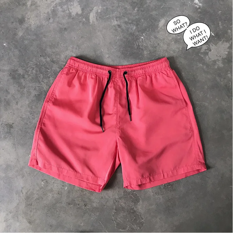 OEM Customized Logo 18 Colors Solid Plain Men Swim Trunks Quick Dry Outdoor Beach Shorts Board Shorts Swimwear For Men