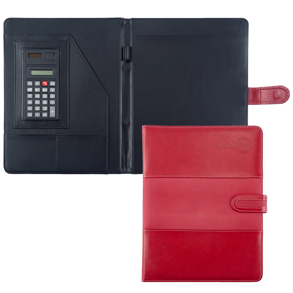 Multifunction Red PU leather A4 Size Padfolio With Calculator Portfolio File Folder Can Be Custom