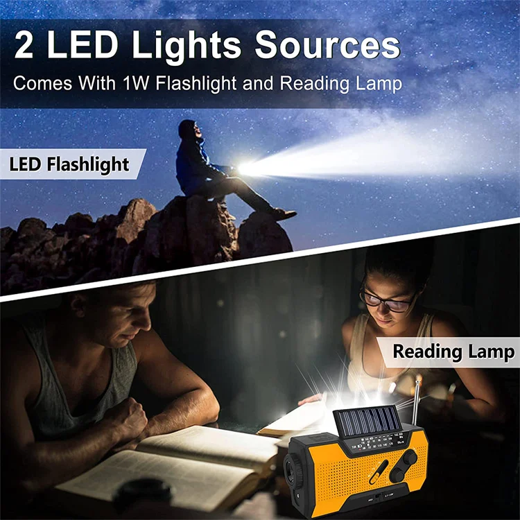 Wholesale Hand Crank Solar Powered Flashlight Rechargeable Emergency LED Light for Camping