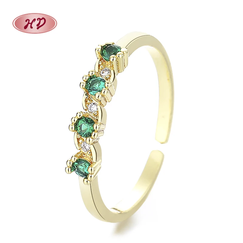 Joyeria Bijouterie ring 18K Brass Gold-Plated Green Zircon Statement women fashion Jewelry  Rings 18K Laminated Gold Wholesale