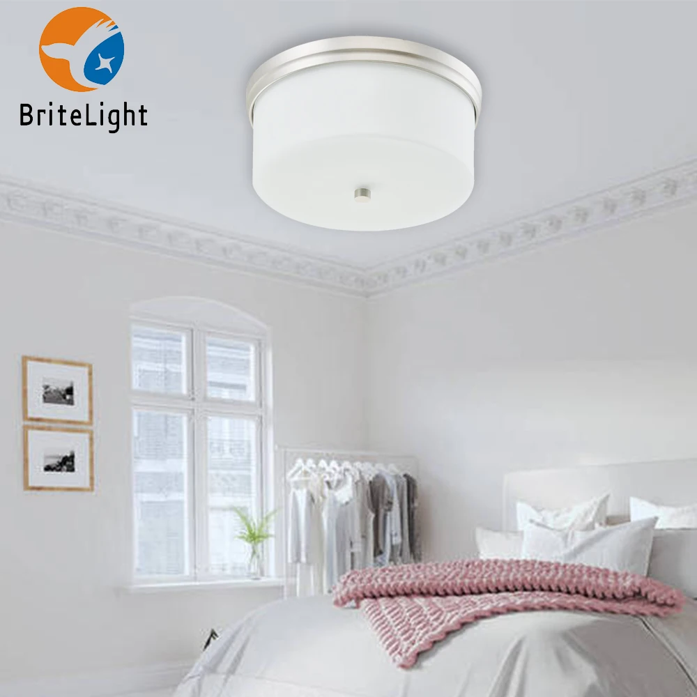 13 inch White Glass Drum Ceiling Lamp Round Shade Bedroom Lamp Apartment Lighting Fixtures With ETL Certification