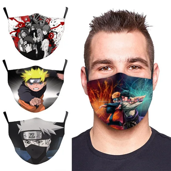 
2021 hot sell anime naruto print fashion dustproof cloth face cover for adult with filter 