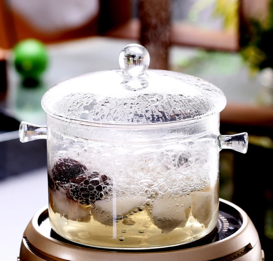 Online Hot Selling 1.3L 1.5L Home Heat Resistant Heat-proof Borosilicate Cookware Kitchen Soup Cooking Tools Glass Pot With Lid