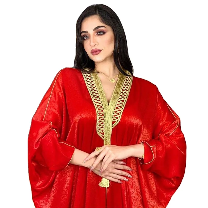 SA0155 Arab Dubai Muslim Turkish Batwing Sleeve Dress Muslim Women Abaya Robe Femme