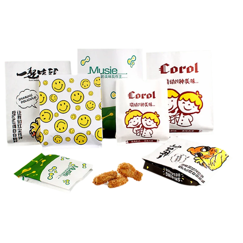 Custom Logo Food Grade Sandwich Burger French Fry Packaging Bags Grease Proof Baguette Bread Bags Cookie Candy Bags Kraft Paper