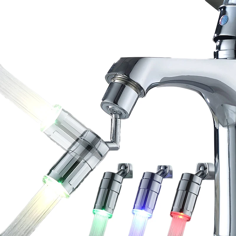 Swivel Sink Water LED Faucet Universal Light Up Faucet Adapter 3-Color tempeleter Sensor Faucet Head Attachment Replacement
