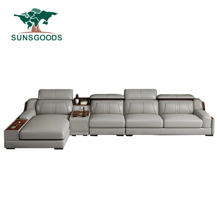 Modern Living Room Sofa Set Genuine Leather Sofas with USB Music Speaker