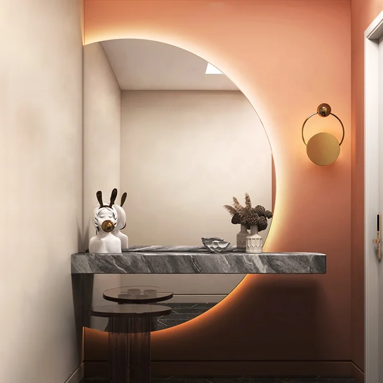 Half moon designers full led lighted wall bathroom decorative mirrors