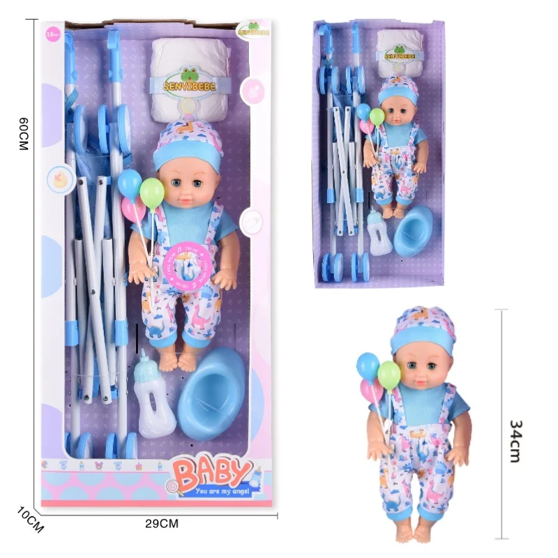 2024 hot selling Baby Doll Stroller Role Play Game Simulation Folding Furniture Doll Shopping Cart Set