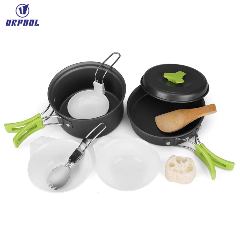 Portable Anodized Aluminum Camping Cookware Set with Green Handles Green Handles Frying Pans Outdoor Camping Amazon Exclusive
