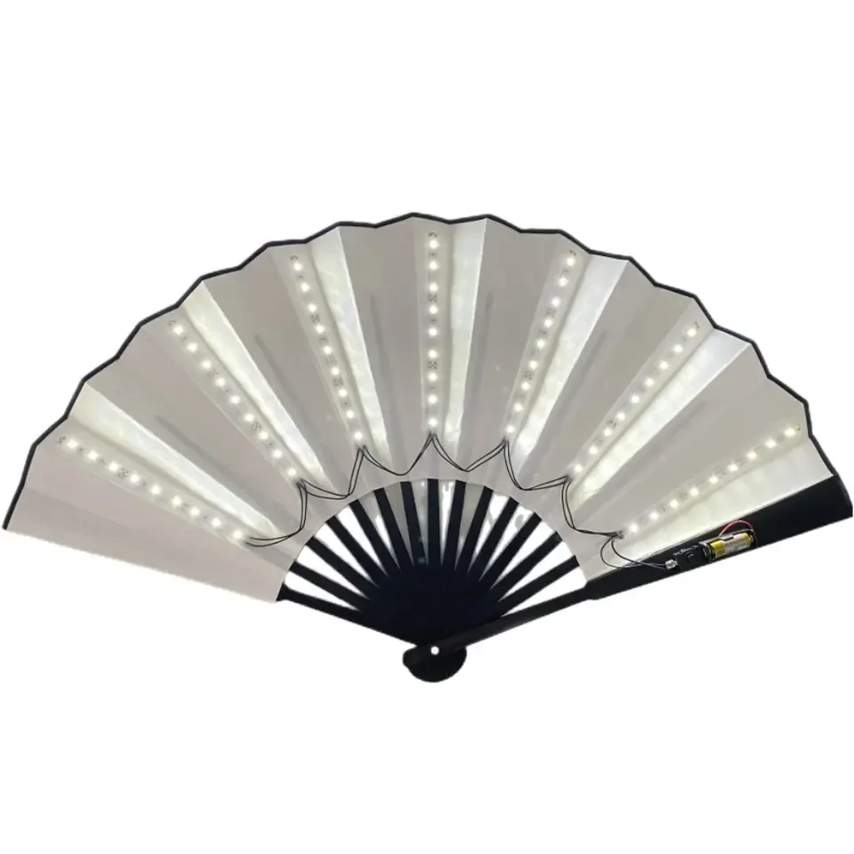 Stock Colorful 13ins Led Hand Fan Folding Light Up Bamboo Decorative Rave Flash Fan For Party