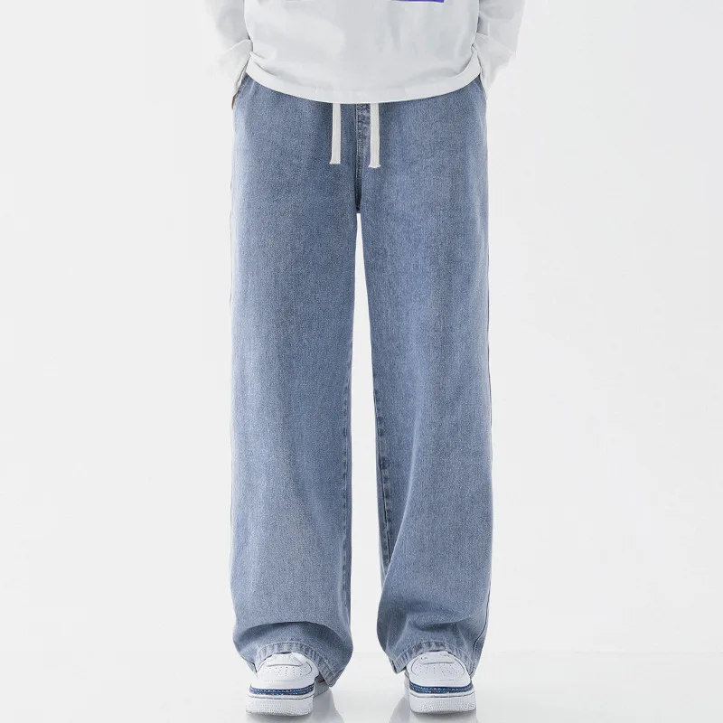 New hot sale High Quality Loose High Street Straight Wide Fashion Vintage Loose Straight Youth Casual Men Clothing Jeans