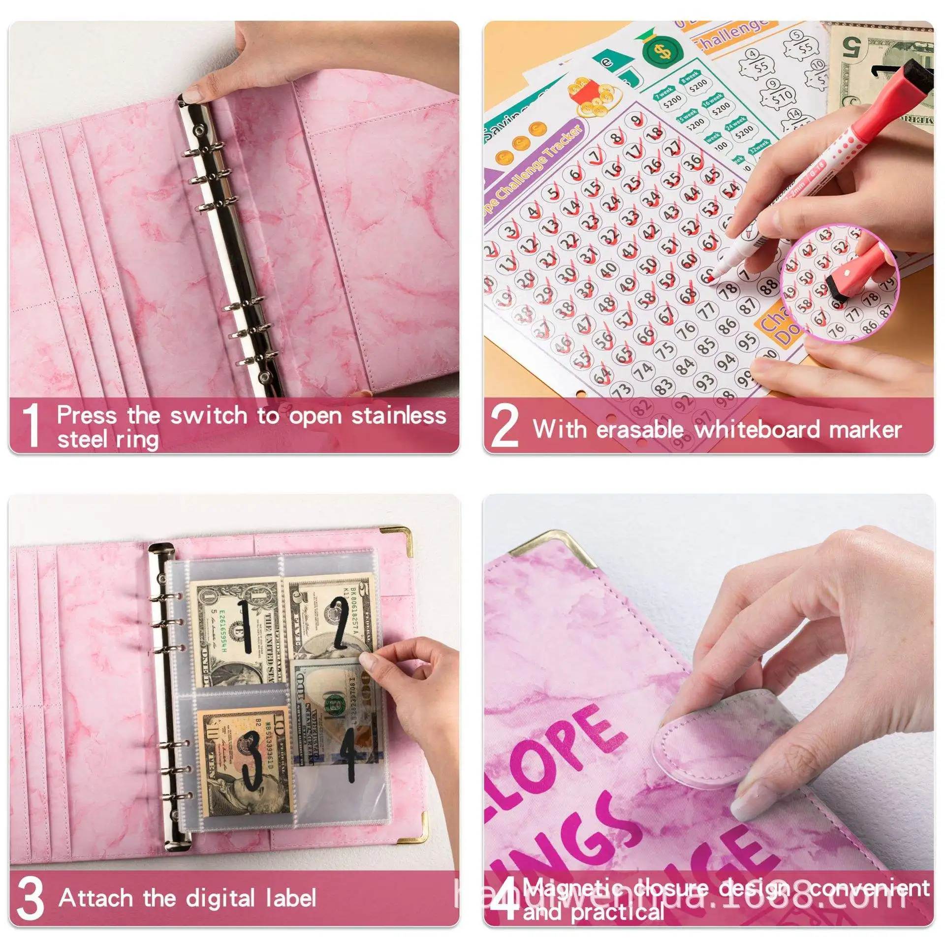 Sales promotion couples pink 100 day envelopes money cash saving challenge slips A5 budget bind notebooks pads