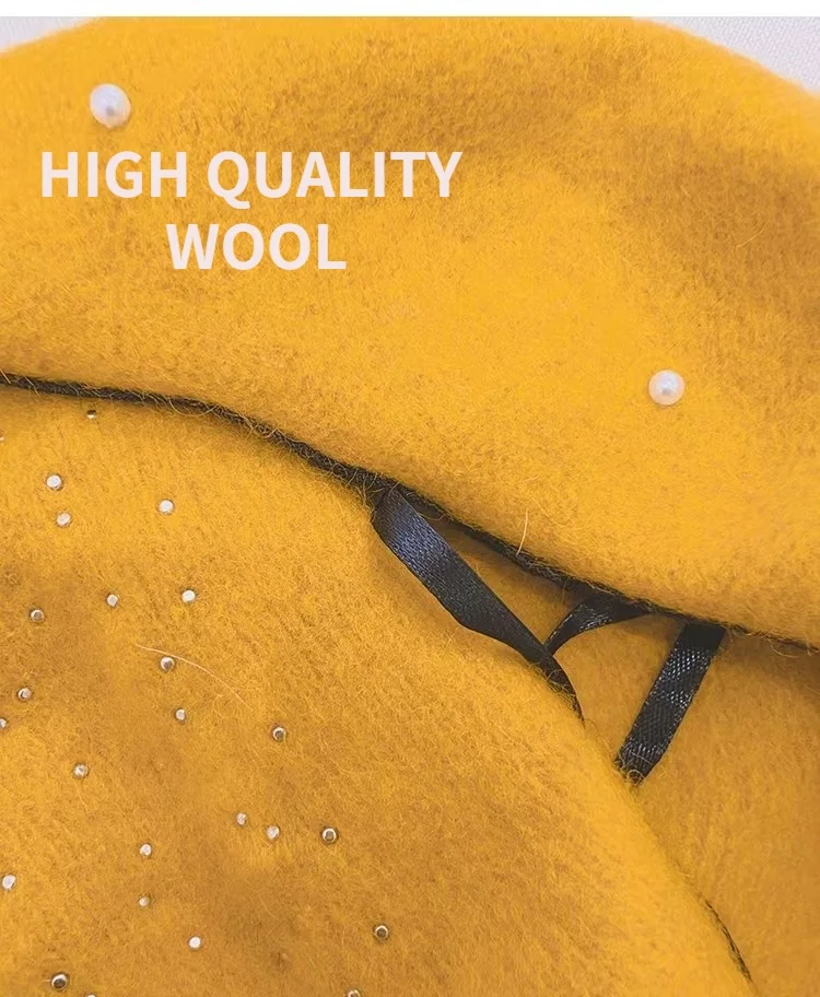 Chinese 100% wool beret femmes designer inspired private label wedding classic australian handmade PEARL wool beret hat for sale