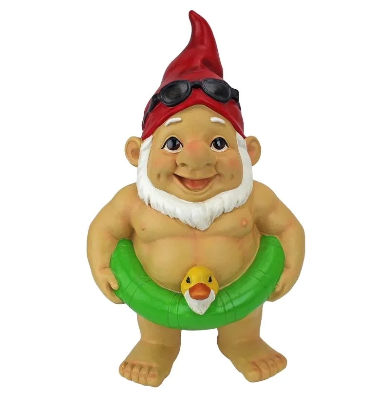 Cute Resin Sexy Garden Gnome Naked With Swing Ring  Statue Pool  Beach Decoration