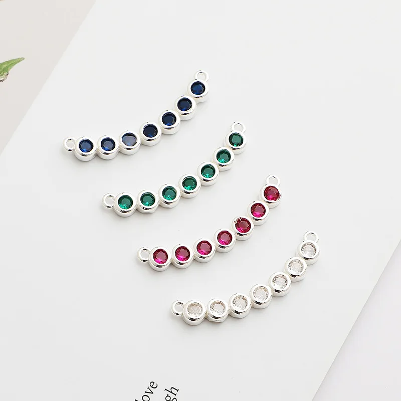 925 Sterling Silver Bezel Setting Round Zircon Bend Bar Connection Clasp For Jewelry Making Accessories Supplies