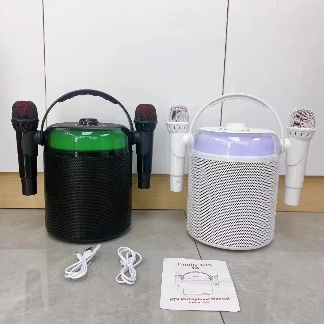 Лидер продаж amazon сабвуфер Y9 20 Вт динамик с двойными микрофонами для домашней вечеринки KTV 2 в 1 портативный беспроводной караоке-динамик улицы