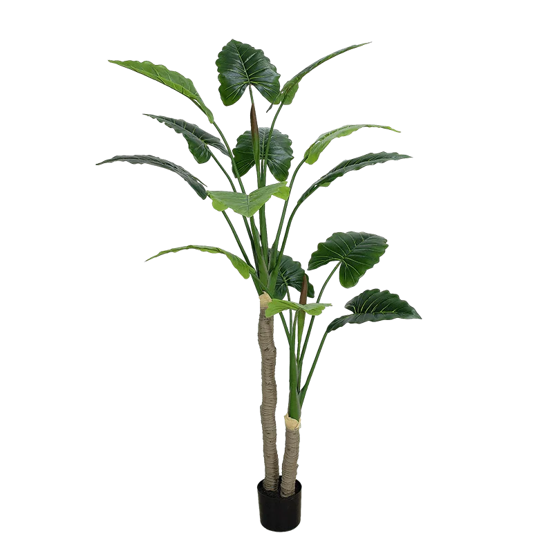 Senmasine Home Indoor Outdoor Decoration Fake Green Potted Plants Artificial Taro Trees With Black Plastic Pot