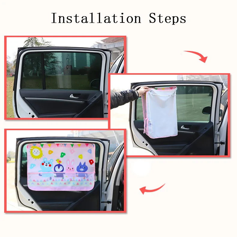 Baby Children UV Rays Glare Car Interior Sun Blocker Blind With Mesh Pocket Universal Car Side Window Sun Shade Curtain