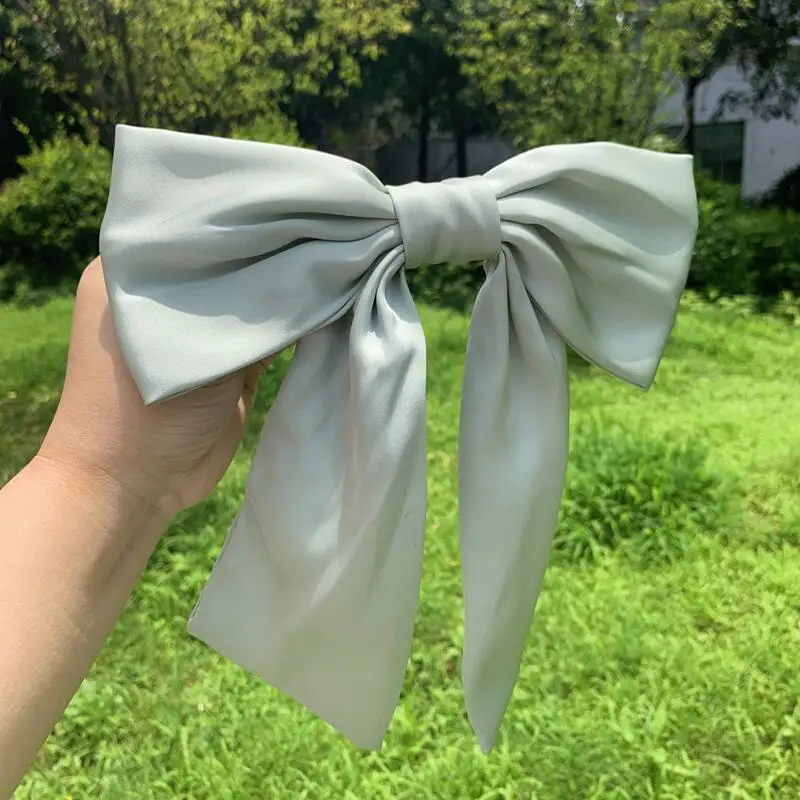 Vintage Big Large Bow Hair Clip Wedding Long Ribbon Korean Bow Spring Clip Hairpins For Women Girls