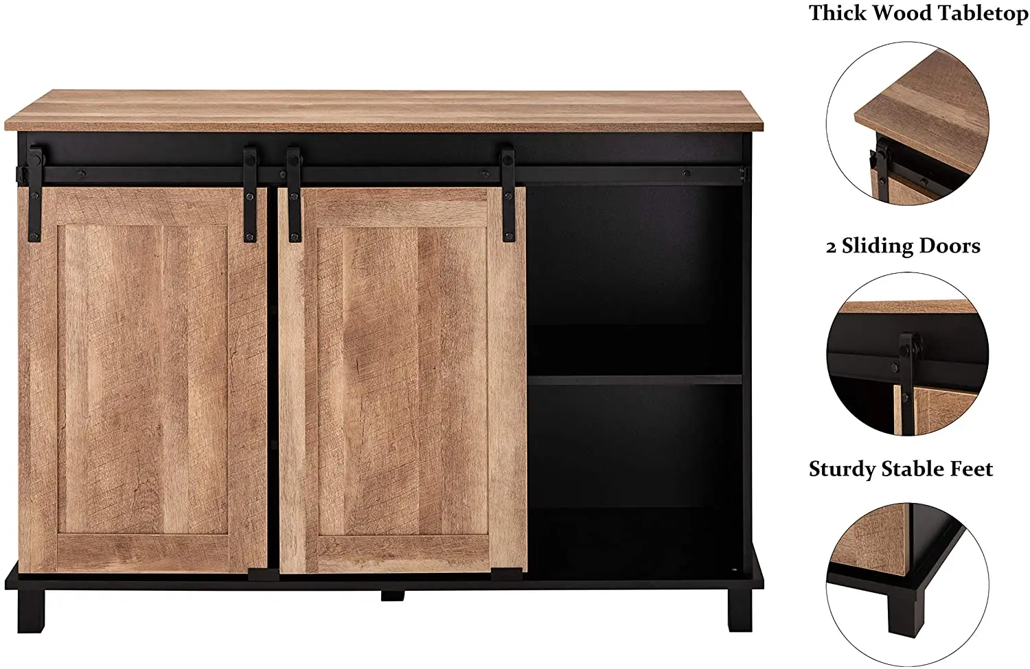 Barn Door Storage Cabinet Farmhouse Storage Sideboard with Sliding Door Industrial Farmhouse Coffee Bar with Shelf for Kitchen