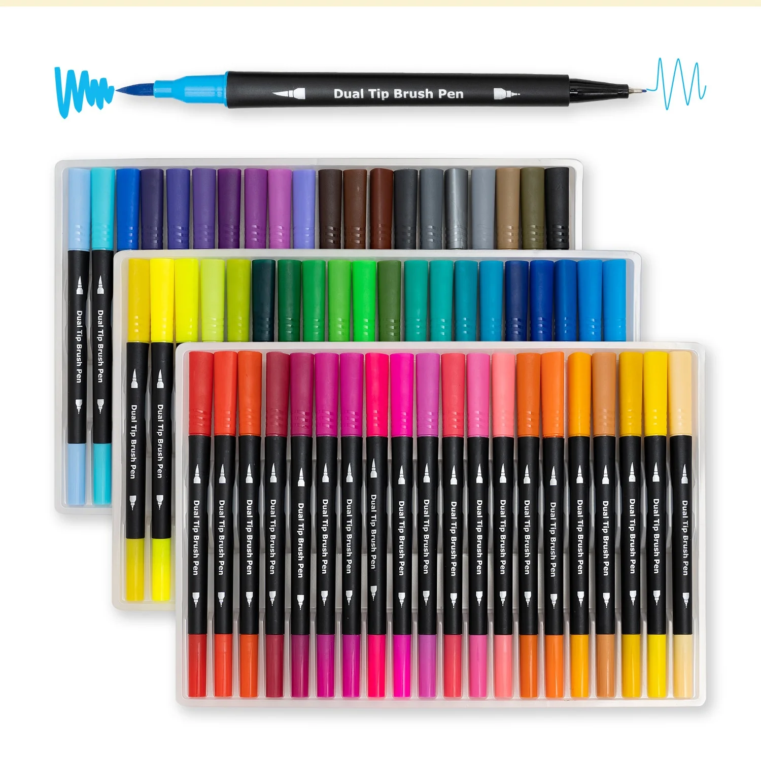 
Цветные маркеры разных цветов, двусторонняя кисть для акварели с тонким кончиком и толстой кистью для хайлайтера  (1600103222540)