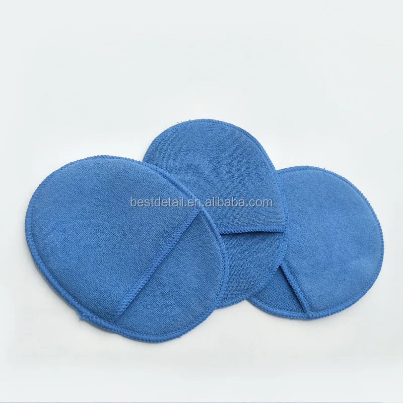 China Wholesale Car Care Auto Detailing Polishing Coating Sponge Round Ellipse Foam Microfiber Wax Applicator Pad with Pocket