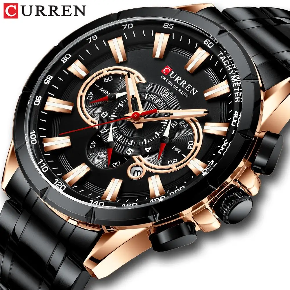 CURREN 8363 мужские часы с большим циферблатом кварцевые светящиеся стрелки повседневные хронограф в стиле милитари для наручных часов из нержавеющей стали