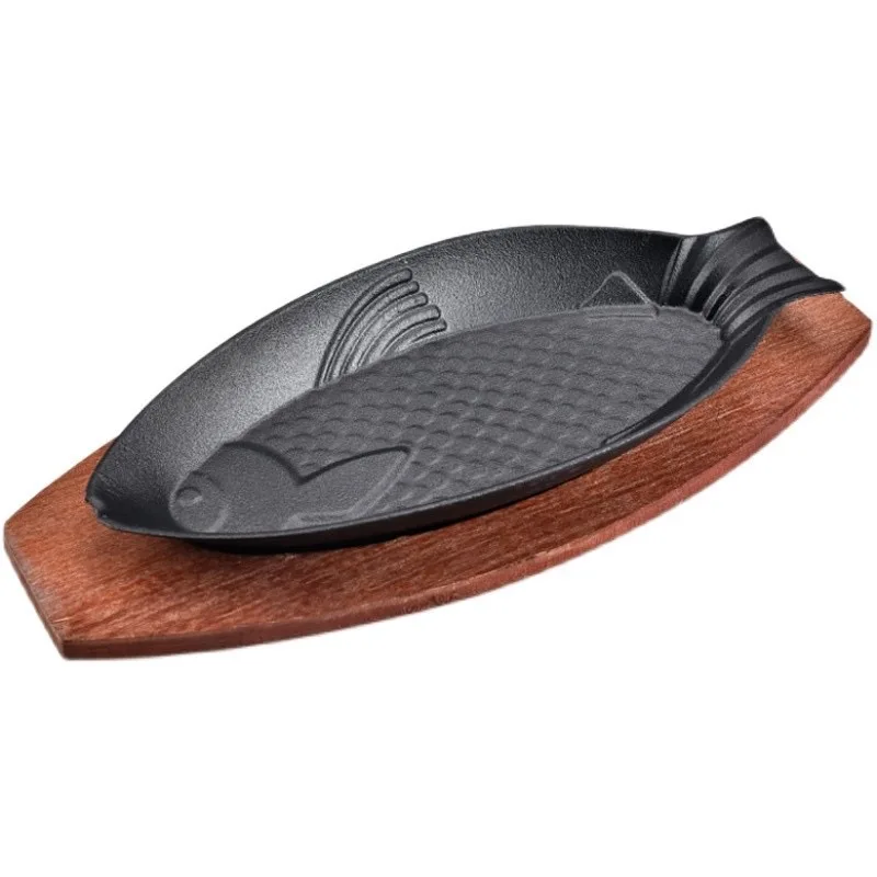 Pre-Seasoned Cast Iron Fajita Pan Cookware Korean-Style Metal Steak Sizzling Plate for Kitchen Use