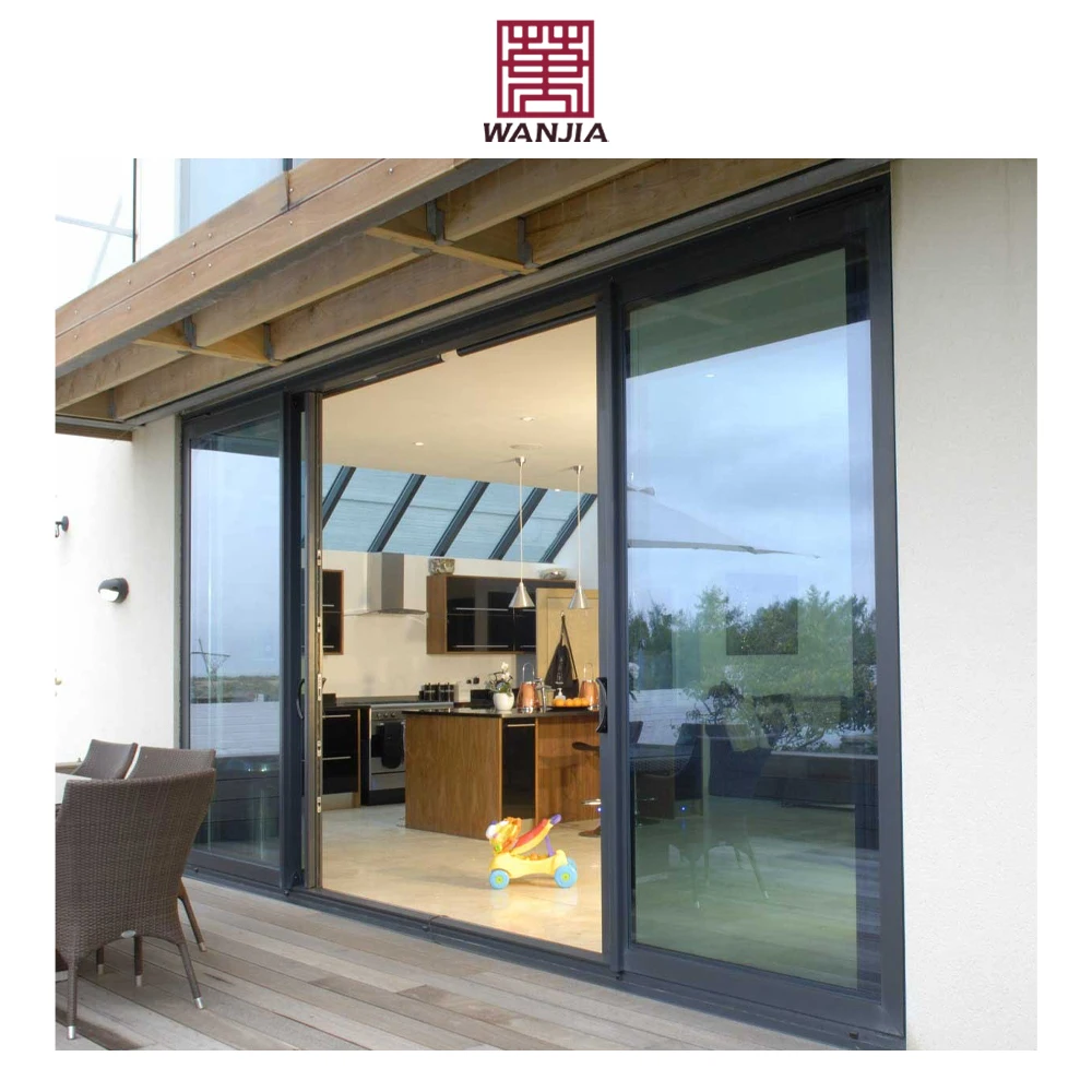 WANJIA Aluminum Hurricane Impact Stack Sliding Glass Doors Exterior Patio Sliding Door