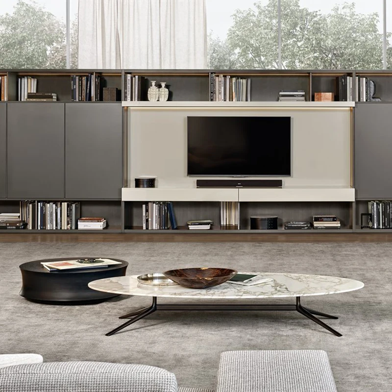 Wholesale Living Room Furniture Side Stool Gray Black Coffee Table Modern Oval Coffee table