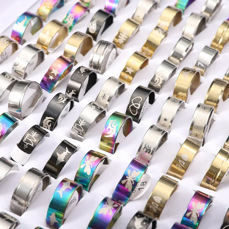 Factory Price Personality Stainless Steel Ring Simplest Mixed Batch Code Ring Multi-color Mixed Index Finger Ring For Women Men