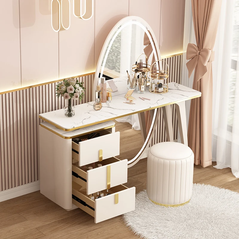 french luxury girls modern marble tv stand led makeup desk dressing table furniture with mirror chair and drawers for bedroom