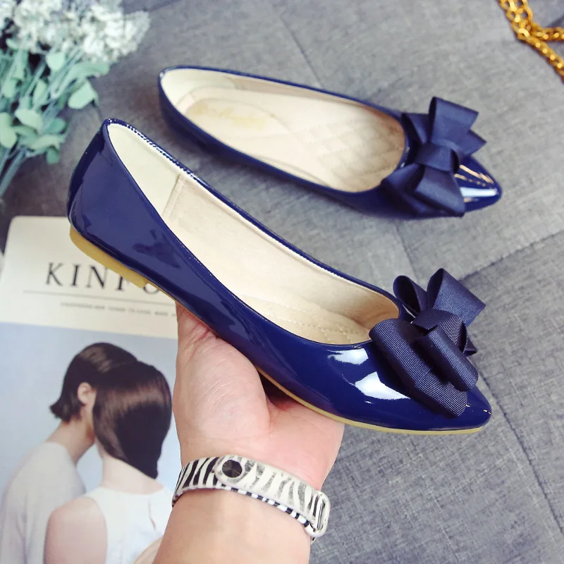 Flat shoes women fashion butterfly-knot square toe party leather ballet flats big shallow ladies flat shoes