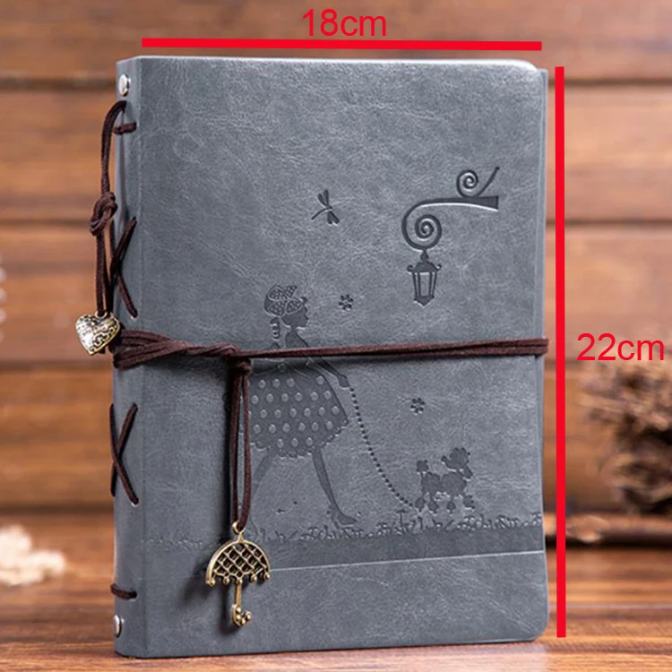 18*22cm 60 Pages Vintage Journal Handmade Diary Embossed Red Leather Photo Album DIY PU Scrapbook