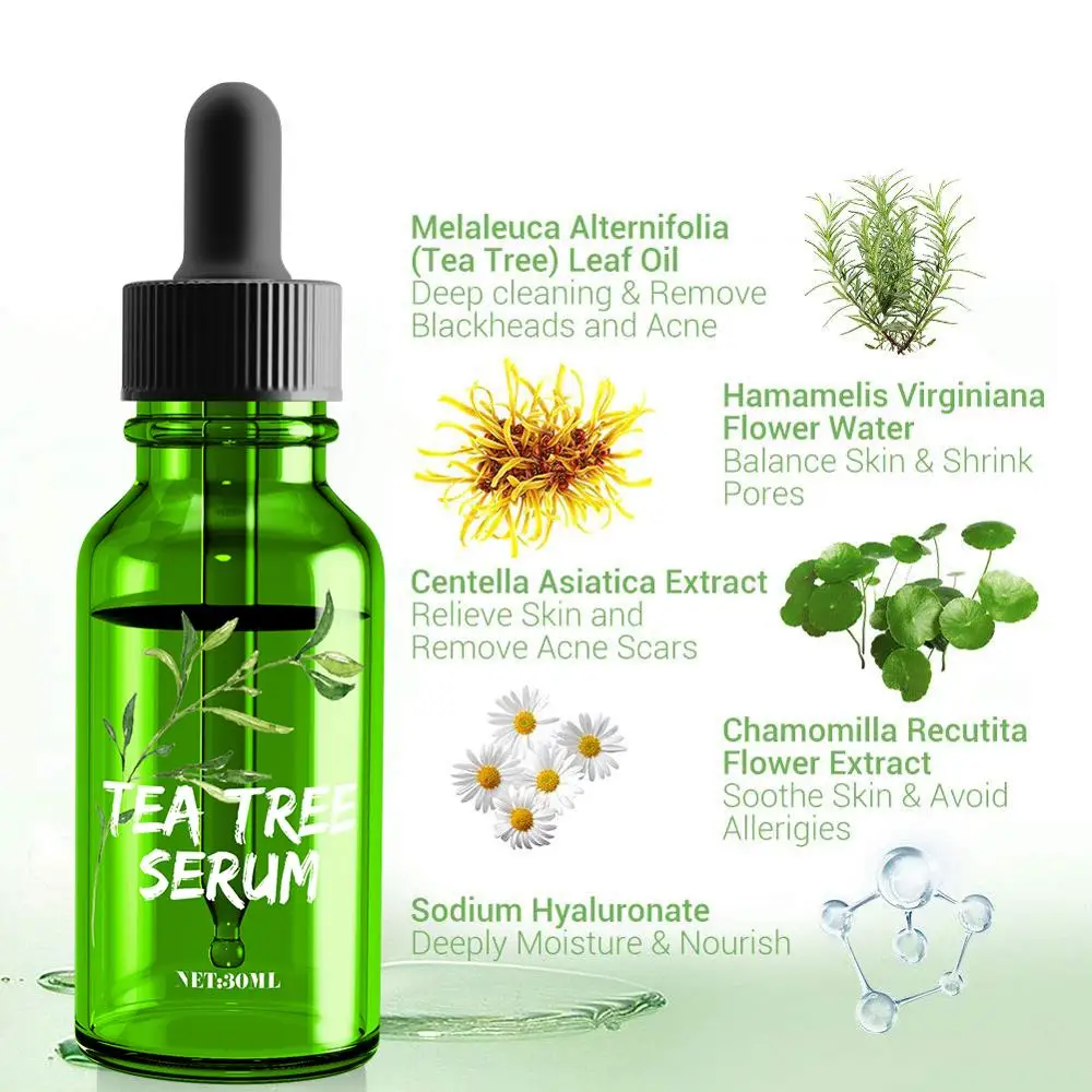 
OEM Customized Acne Treatment Scar Removal Face Care Organic Tea Tree Serum 