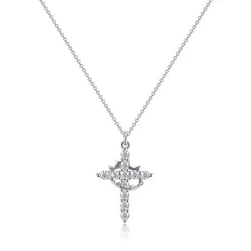 Brass Electroplate 18K Cross Zirconia Full Diamond Crown Circle Turn Pendant Ladies Necklace