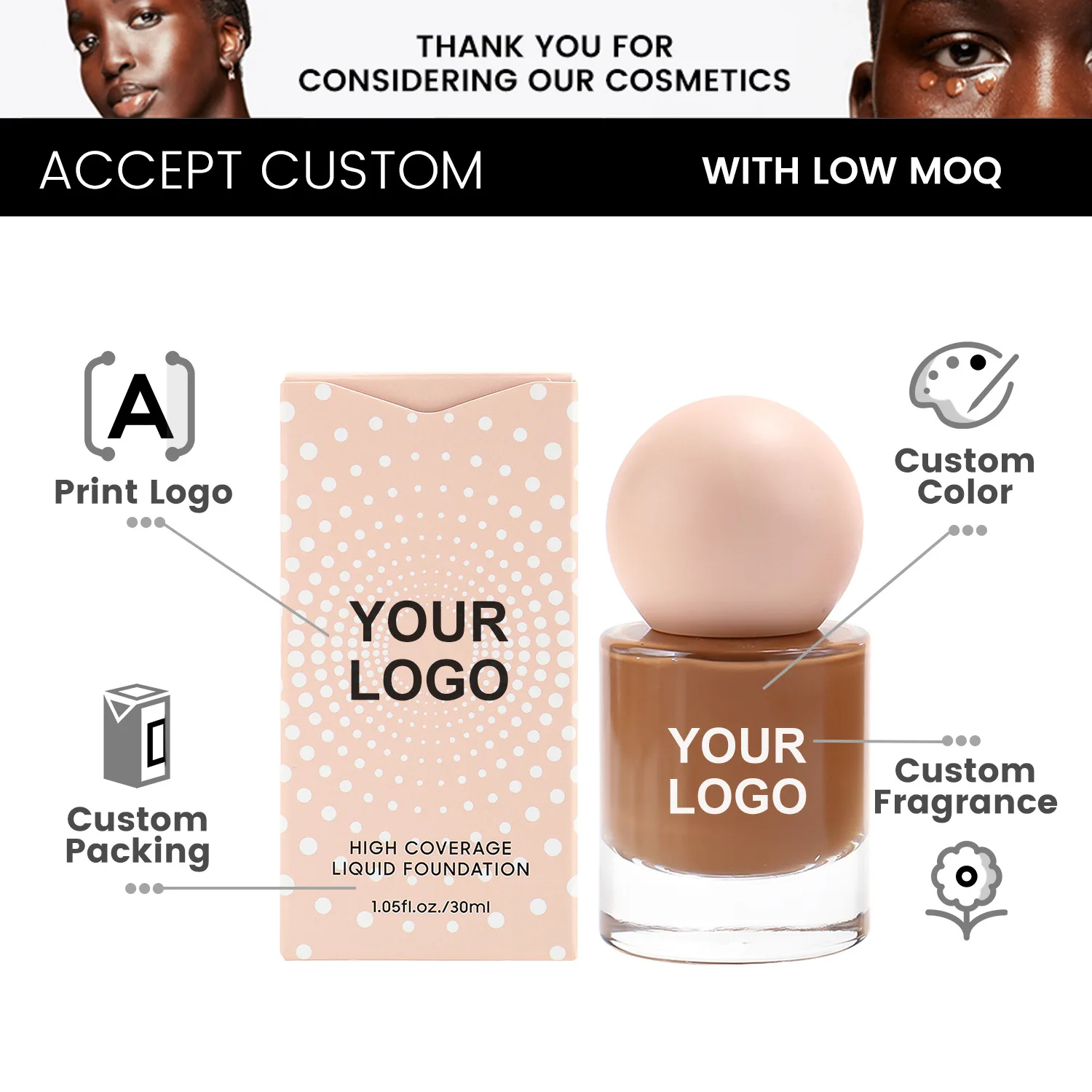 Cream Your Custom Foundation Long lasting Face Makeup Cruelty Free Pink Bottle Foundation Matte