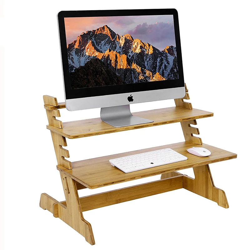 Natural Bamboo Adjustable Notebook Desk Monitor Riser for Height Stand Up