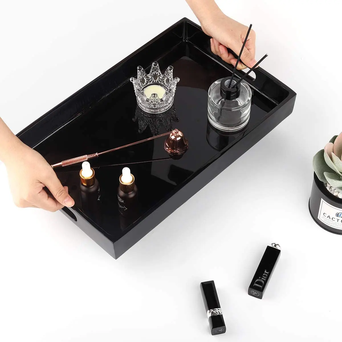 Лоток для туалетного столика Luxspire с ручками, стойка для ванной комнаты, кухни, полимерный глянцевый резервуар для туалета