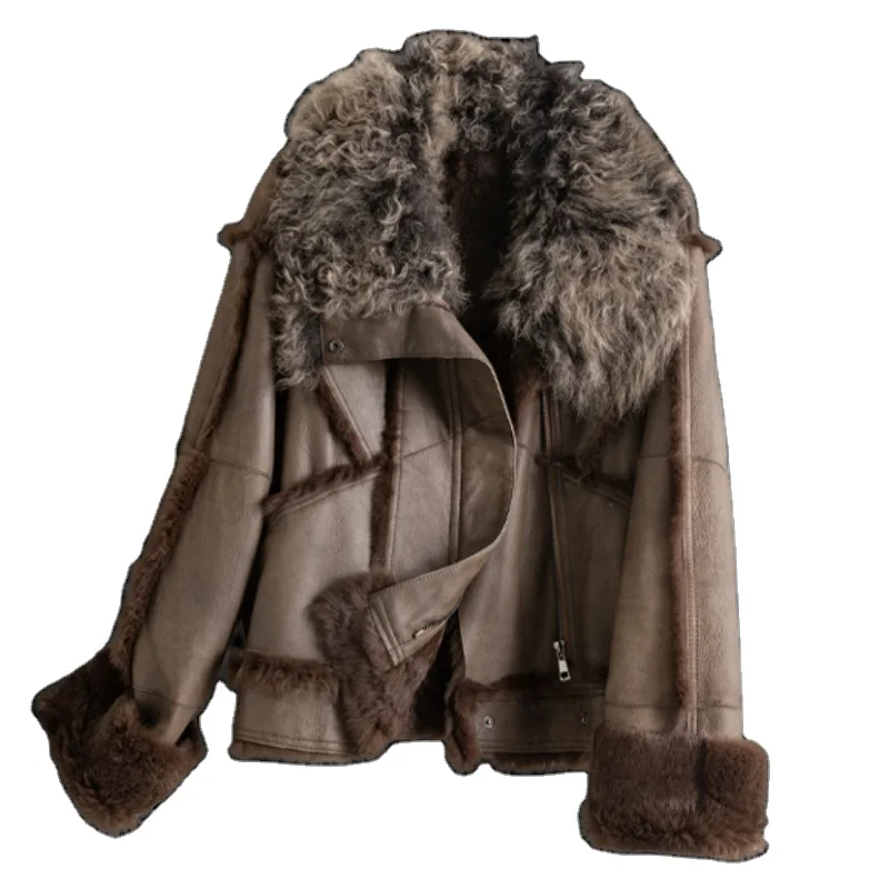 Plus Size Winter Real Fur Leather coat Warm woman leather coat blazer natural fox fur coat and real sheepskin woman fur jacket