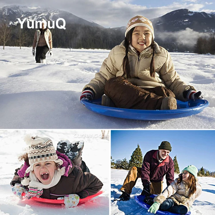 YumuQ Winter Sports Circle Plastic Sled Saucer, Heavy Duty Colorful Round Snow Saucer Sled For Children