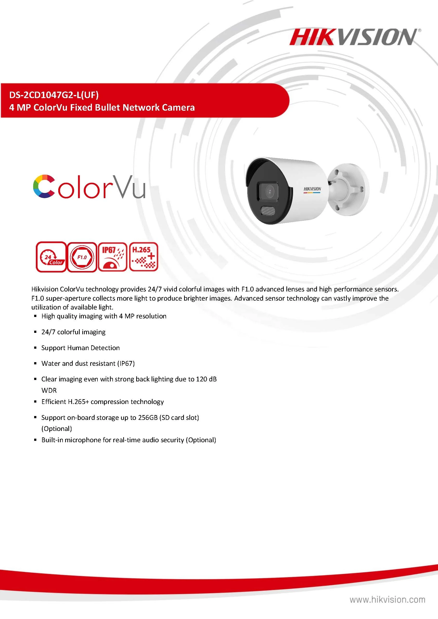 HIK оригинальный DS-2CD1047G2-LUF 4MP colorvu MD 2 0 фиксированный круглые инфракрасные сетевые камеры 24/7 красочные изображений полноцветный IP