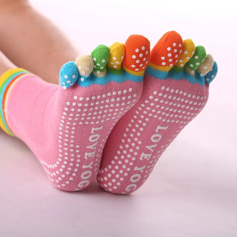 Non Slip Colorful Indoor Sports Pilates Socks Five Fingers Socks Five Toe Socks with Grip